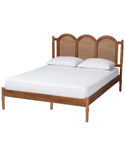 Baxton Studio Thatcher Mid-century Modern Wood Queen Size Platform Bed With  Woven Rattan In Brown