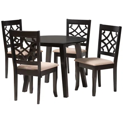 Baxton Studio Thea Beige Fabric 5-piece Dining Table And Chairs Set In Black