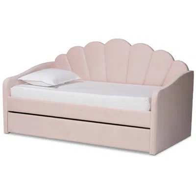 Baxton Studio Timila Light Pink Upholstered Full Size Daybed With Trundle