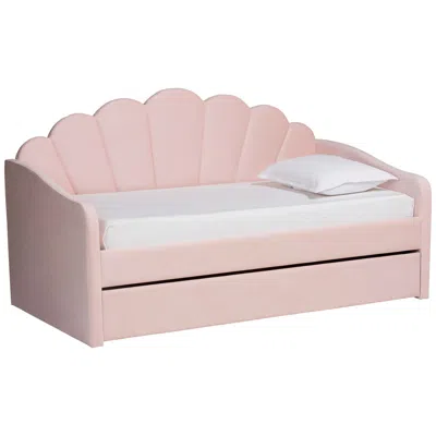 Baxton Studio Timila Light Pink Velvet Fabric Twin Size Daybed W/ Trundle