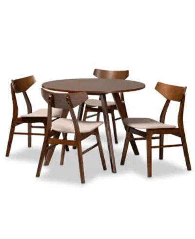 BAXTON STUDIO TIMOTHY MID-CENTURY MODERN TRANSITIONAL FABRIC UPHOLSTERED 5 PIECE DINING SET