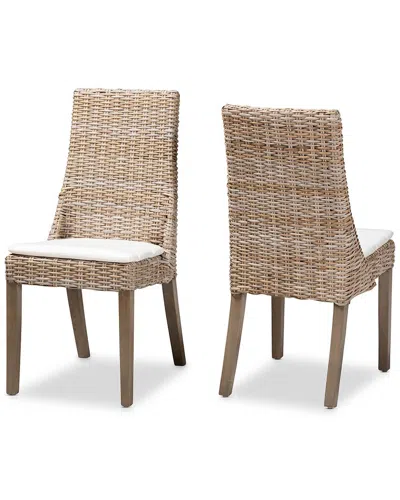 Baxton Studio Toby Modern Bohemian Grey Rattan 2-piece Dining Chair Set In White