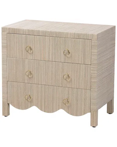 Baxton Studio Umika Grasscloth Nightstand With Scalloped Base In Brown