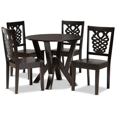 Baxton Studio Valda Dark Brown Wood 5-piece Dining Table And Chair Set