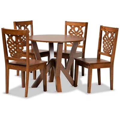 Baxton Studio Valda Walnut Brown Wood 5-piece Dining Table And Chair Set
