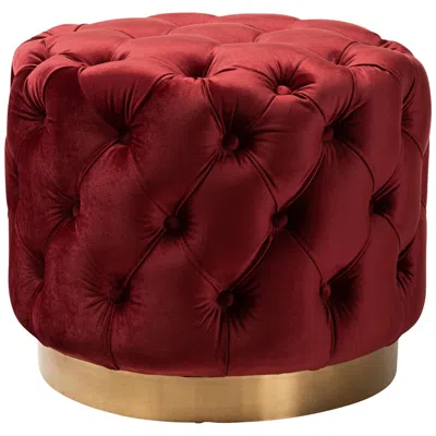 Baxton Studio Valeria Burgundy Red Velvet Tufted Ottoman