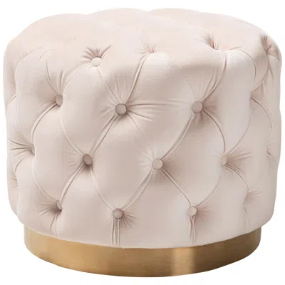 Baxton Studio Valeria Glam Light Beige Velvet Tufted Ottoman