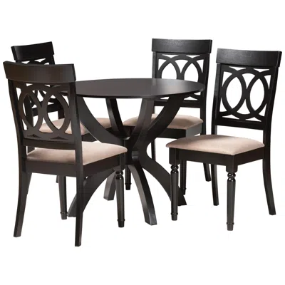 Baxton Studio Velia Sand Fabric And Dark Brown Wood 5-piece Dining Set
