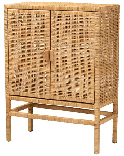 Baxton Studio Vivan Modern Bohemian Mahogany & Rattan 3-shelf Storage Cabinet