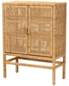 Baxton Studio Vivan Modern Bohemian Mahogany & Rattan 3-shelf Storage Cabinet