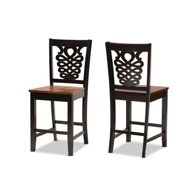 Baxton Studio Walnut Brown Finished Wood 2-piece Counter Stool Set In Pattern