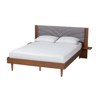 Baxton Studio Walnut Brown Wood Queen Size Platform Bed With Floating Side Table