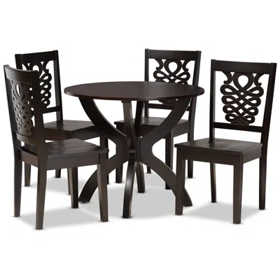 Baxton Studio Wanda Dark Brown Wood 5-piece Dining Table And Chair Set