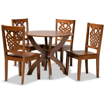 Baxton Studio Wanda Walnut Brown Wood 5-piece Dining Table And Chair Set