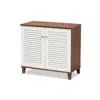 BAXTON STUDIO WHITE AND WALNUT FINISHED 4-SHELF WOOD SHOE STORAGE CABINET