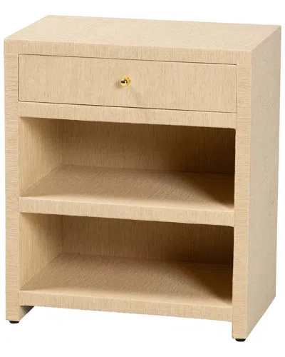 Baxton Studio William Grasscloth 1-drawer Nightstand With Open Shelves In Neutral