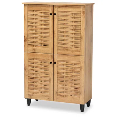 Baxton Studio Winda 30" Wide Oak Brown Wood 4-door Shoe Storage Cabinet