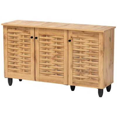Baxton Studio Winda 45" Wide Oak Brown 3-door Shoe Cabinet