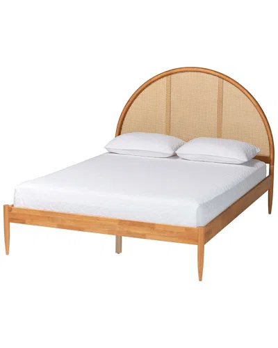 Baxton Studio Wrenley Japandi Wood Queen Bed With Antique Rattan