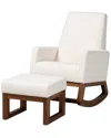 Baxton Studio Yashiya Mid-century Modern Upholstered 2-piece Rocking Chair & Ottoman Set