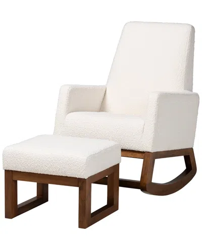 Baxton Studio Yashiya Mid-century Modern Upholstered 2-piece Rocking Chair & Ottoman Set In White