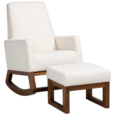 Baxton Studio Yashiya Off-white Fabric 2-piece Rocking Chair Ottoman Set In Neutral