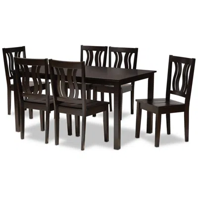 Baxton Studio Zamira Dark Brown Wood 7-piece Dining Table And Chair Set