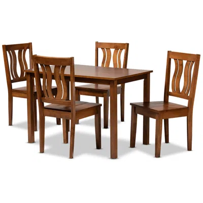 Baxton Studio Zamira Walnut Brown Wood 5-piece Dining Table And Chair Set
