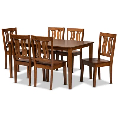 Baxton Studio Zamira Walnut Brown Wood 7-piece Dining Table And Chair Set