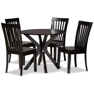 Baxton Studio Zora Dark Brown Wood 5-piece Dining Set