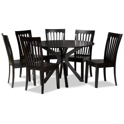 Baxton Studio Zora Dark Brown Wood 7-piece Dining Set In Black
