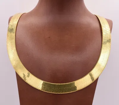 Pre-owned Bayam 14mm Bold Herringbone Chain Necklace 14k Yellow Gold Plated Sterling Silver 925