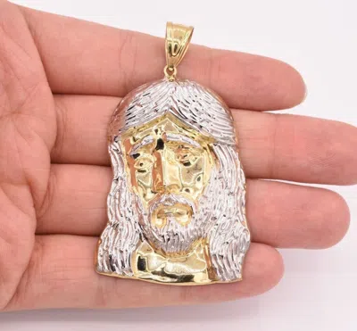 Pre-owned Bayam 2 3/4" Huge Mens Diamond Cut Jesus Head Charm Pendant Real 10k Yellow White Gold