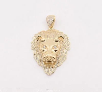 Pre-owned Bayam 2" Men's Roaring Lion Head Iced Charm Pendant Real Solid 10k Yellow Gold
