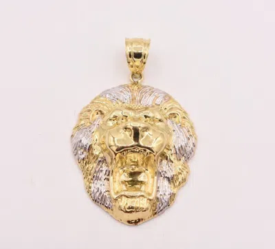 Pre-owned Bayam 2" Mens Diamond Cut Roaring Lion Head Charm Pendant Real 10k Gold Two-tone
