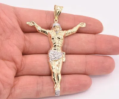 Pre-owned Bayam 3" Mens Diamond Cut Crucifix Jesus Body Pendant Charm Real 10k Yellow White Gold