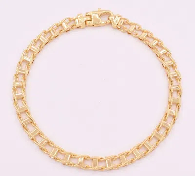 Pre-owned Bayam 8.5" Men's Railroad Italy Bracelet Real Solid 14k Yellow Gold Fancy Italian Lock