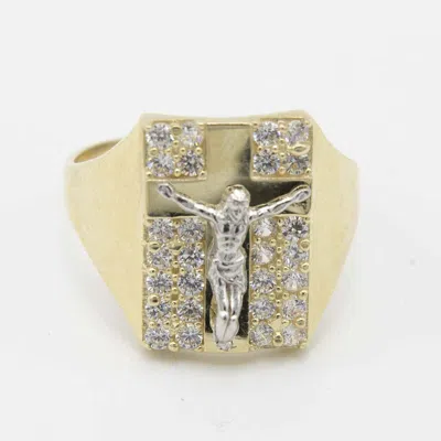 Pre-owned Bayam Cz Jesus Crucifix Ring Real Solid 10k Yellow White Gold - All Sizes