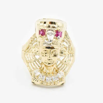 Pre-owned Bayam Cz Pharaoh Egyptian King Ring Real Solid 10k Yellow White Gold All Sizes