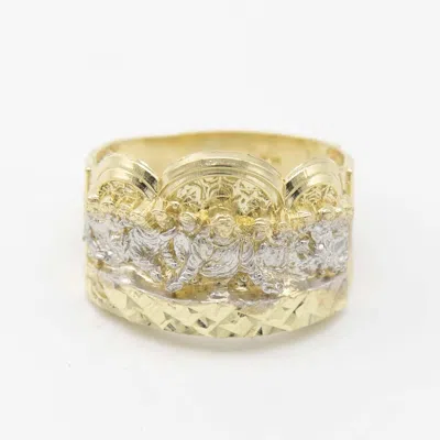 Pre-owned Bayam Men's Diamond-cut Last Supper Ring Real Solid 10k Yellow White Gold All Sizes