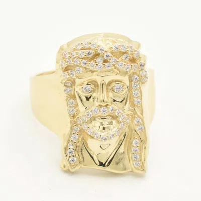 Pre-owned Bayam Men's Face Of Jesus Cz Ring Real Solid 10k Yellow Gold All Sizes