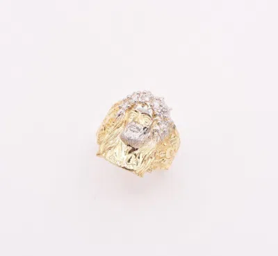 Pre-owned Bayam Men's Jesus Head Nugget Ring Cz Real Solid 10k Yellow White Gold Size 11