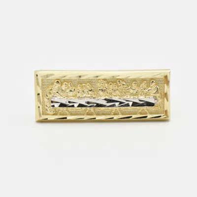 Pre-owned Bayam Men's Rectangular Last Supper Diamond Cut Ring Real 10k Yellow White Gold