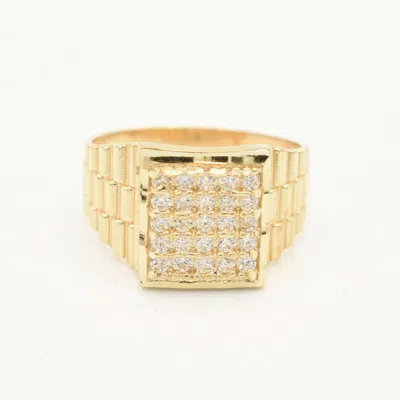 Pre-owned Bayam Men's Unisex Railroad Square Signet Pinky Ring Real Solid 10k Yellow Gold