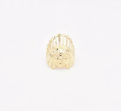 Pre-owned Bayam Mens Indian Chief Head Diamond Cut Ring Real Solid 10k Yellow Gold Size 11