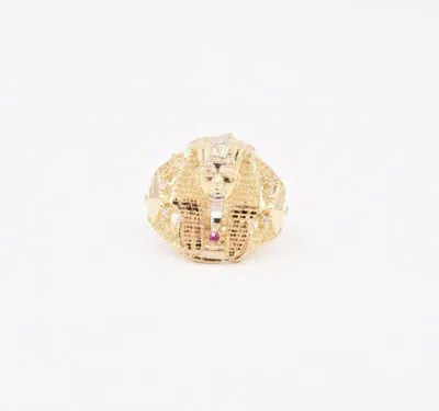 Pre-owned Bayam Mens Pharaoh Egyptian King Diamond Cut Ring Real Solid 10k Yellow Gold Size 10.5