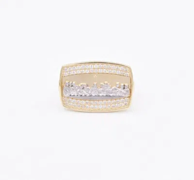 Pre-owned Bayam Mens Rectangular Last Supper Cz Ring Real Solid 10k Yellow White Gold All Sizes