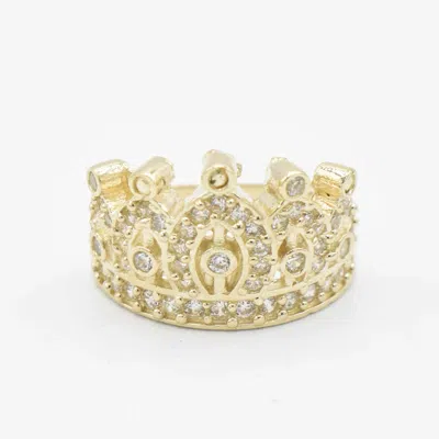 Pre-owned Bayam Cz Queen Crown Ring Real Solid 10k Yellow Gold Size 6.25