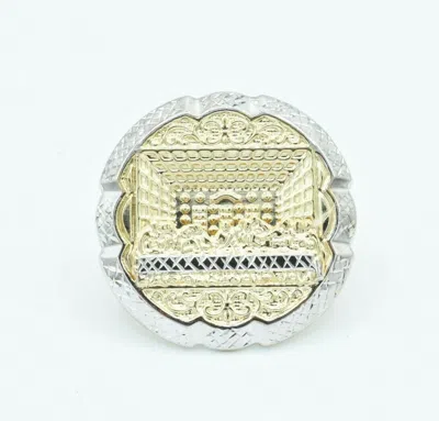 Pre-owned Bayam Double Finger Diamond Cut Apostles Last Supper Ring Real 10k Yellow White Gold