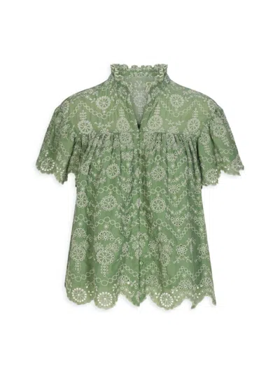 Baybala Liv Eyelet-embroidered Cotton Top In Mint Embroidery